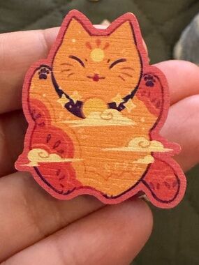 Orange Lucky Cat Pin